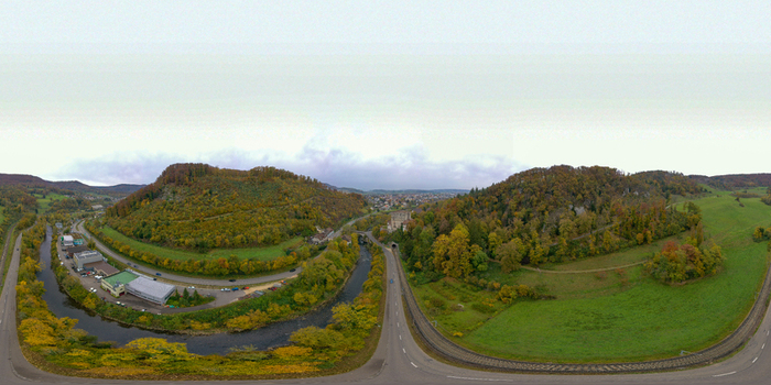 Aerial view of Schloss Angenstein overlooking the Birs river and autumn colored hills in Duggingen Basel Landschaft Switzerland. Aerial view of Schloss Angenstein overlooking the Birs river and autumn colored hills in Duggingen Basel Landschaft Switzerland.