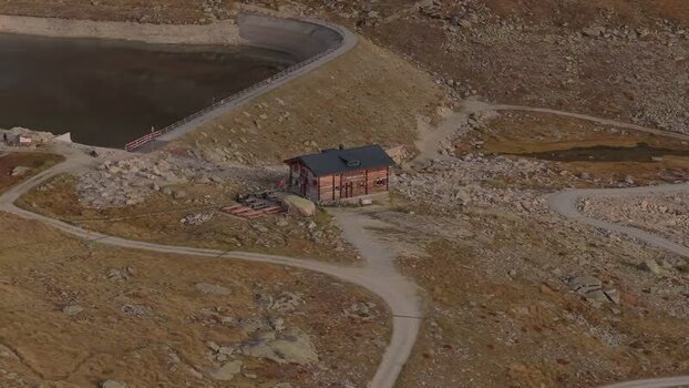 Aerial view of mountain hut near Aletsch Glacier Switzerland. Aerial view of mountain hut near Aletsch Glacier Switzerland.