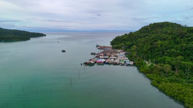 Aerial view of Ao Yai Fisherman Village in Ko Kut Thailand.