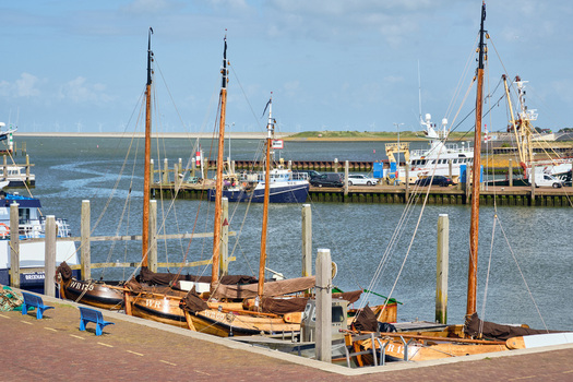 Den Oever Netherlands 20 May 2026 View of traditional wooden fishing boats docked at Vissershaven with tall masts under a clear blue sky. Den Oever Netherlands 20 May 2026 View of traditional wooden fishing boats docked at Vissershaven with tall masts under a clear blue sky.