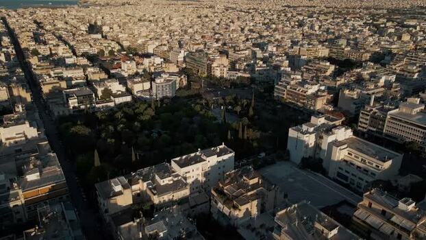 Aerial view of the dense urban landscape of Athens Greece.