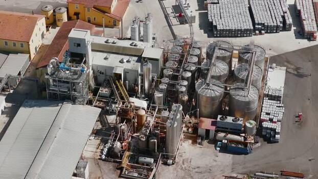 Aerial view of industrial facility in Spoleto Italy.