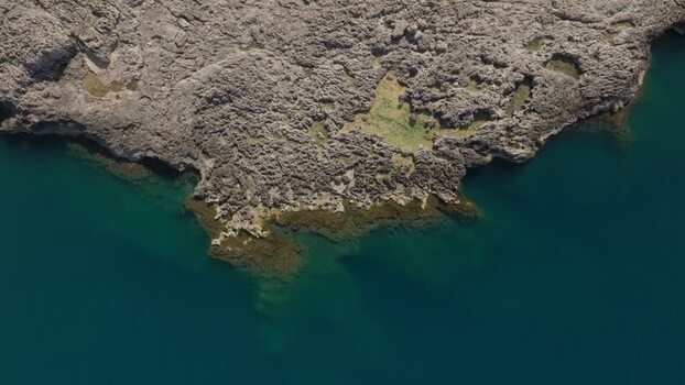 Aerial view of the rocky coastline of Plemmirio Italy.