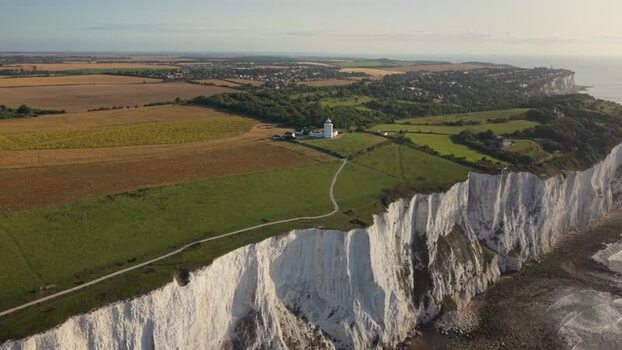 Aerial view of South Foreland Lighthouse on the cliffs United Kingdom.