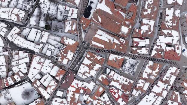Aerial view of Pescocostanzo rooftops in winter Italy. Aerial view of Pescocostanzo rooftops in winter Italy.
