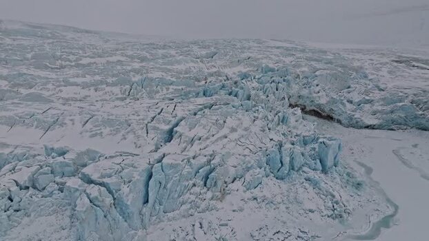 Aerial view of glacier in Pyramiden Svalbard and Jan Mayen.