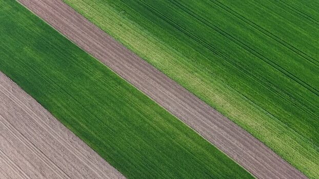 Aerial view of agricultural fields France.