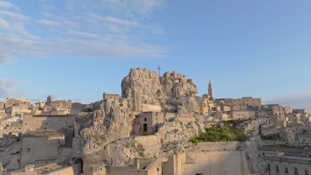 Aerial view of Sassi di Matera in the historic city of Italy.
