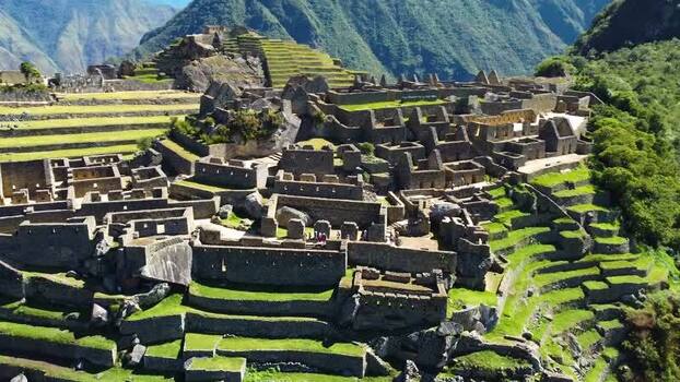 Aerial view of Machu Picchu ruins in Peru. Aerial view of Machu Picchu ruins in Peru.
