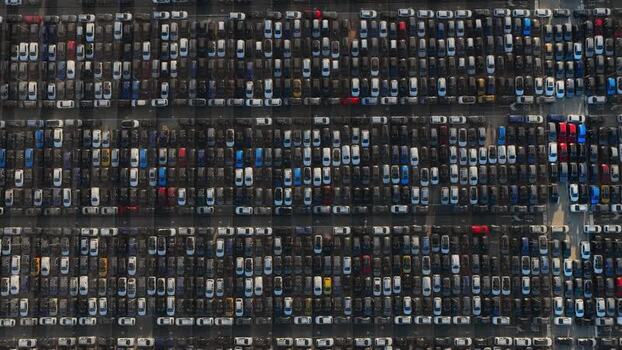 Aerial view of new cars at Civitavecchia Port Italy. Aerial view of new cars at Civitavecchia Port Italy.
