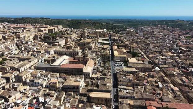 Aerial view of the historic baroque city center in Noto Italy. Aerial view of the historic baroque city center in Noto Italy.