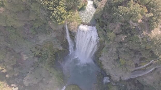 Aerial view of Marmore Falls in Terni Italy.