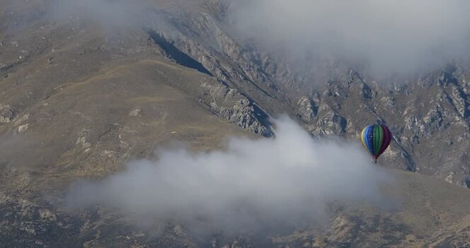 View of hot air balloon and mountains New Zealand. View of hot air balloon and mountains New Zealand.