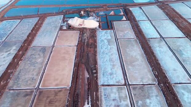 Aerial view of salt evaporation ponds in Surat India.