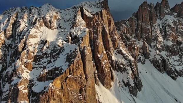 Aerial view of Dolomite Mountains in Canazei Italy.