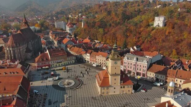 Aerial view of Council Square and Black Church in Brasov Romania. Aerial view of Council Square and Black Church in Brasov Romania.