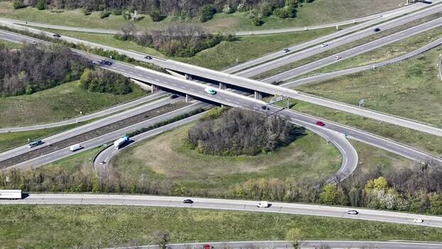 Aerial view of highway interchange France.