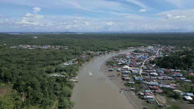 Aerial view of river village in Sarawak Malaysia. Aerial view of river village in Sarawak Malaysia.