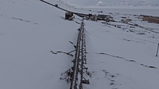 Aerial view of Pyramiden mining town Svalbard and Jan Mayen.