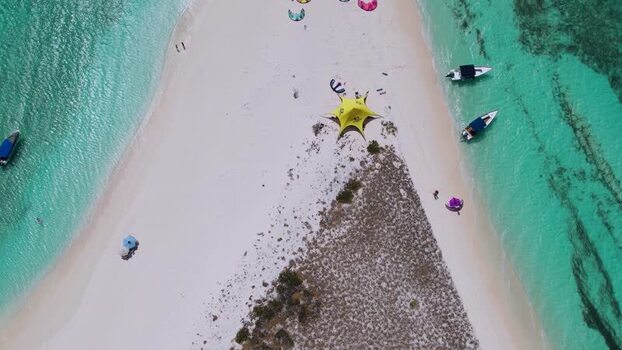 Aerial view of Los Roques archipelago beach Venezuela.