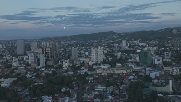 Aerial view of the Cebu City skyline at dusk Philippines.