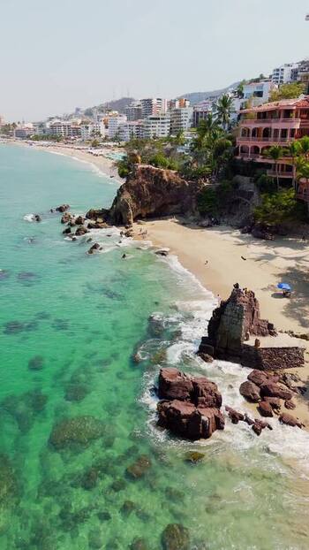 Aerial view of beach and coastline Mexico.