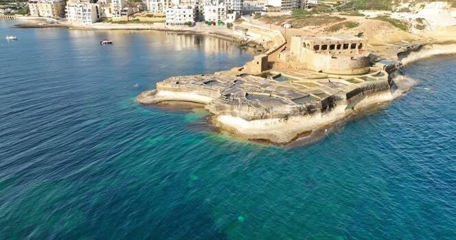 Aerial view of Qolla I Bajda Salt Pans Malta.