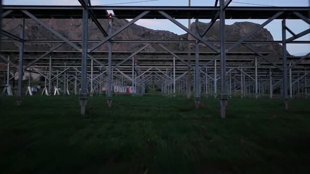 Aerial view of solar panel structure in Terrasini Italy.
