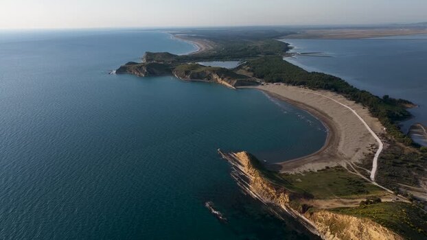Aerial view of the rugged coastline and sandy beaches Albania.