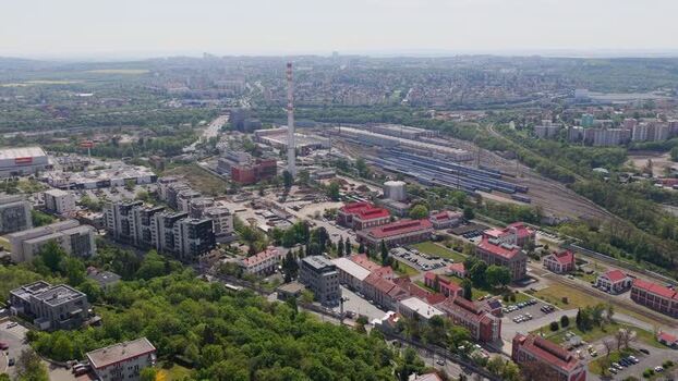 Aerial view of industrial area and railway in Prague Czechia. Aerial view of industrial area and railway in Prague Czechia.