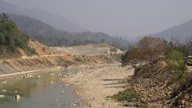 View of a riverbed and hills Nepal.