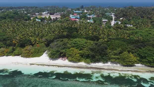 Aerial view of Vaikaradhoo island in the Maldives.