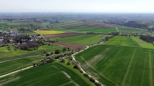 Aerial view of Kochersberg rural landscape France.