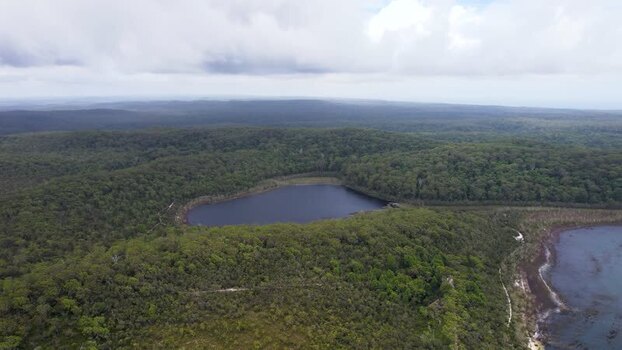 Aerial view of Lake Birrabeen in the heart of K gari Australia. Aerial view of Lake Birrabeen in the heart of K gari Australia.