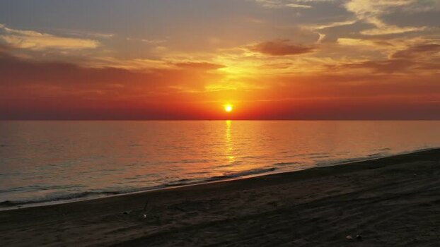 Aerial view of sunset over the sea Montenegro. Aerial view of sunset over the sea Montenegro.