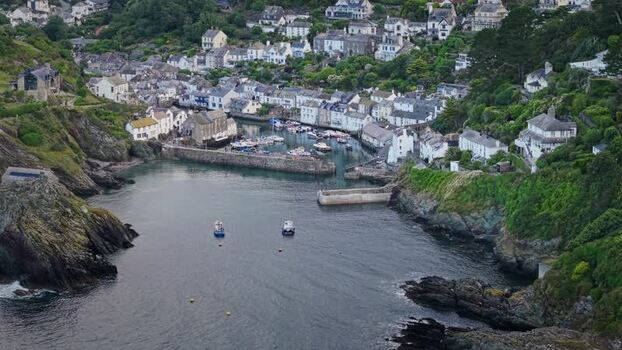 Aerial view of Polperro village and harbor United Kingdom. Aerial view of Polperro village and harbor United Kingdom.
