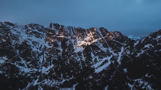 Aerial view of snow capped mountains Norway.