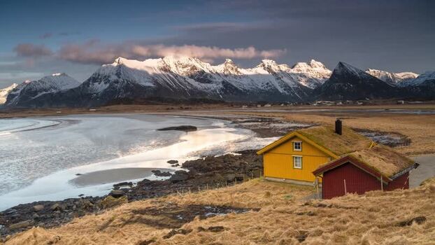 View of traditional houses in Lofoten Norway. View of traditional houses in Lofoten Norway.