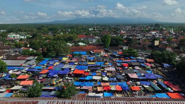 Aerial view of Bonyokan Pasar Legi market Indonesia.