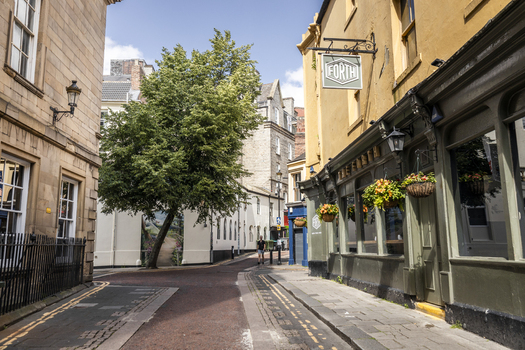 Newcastle upon Tyne England United Kingdom 13 July 2026 View of The Forth pub on a historic street with traditional stone architecture hanging flower baskets and a lush green tree. Newcastle upon Tyne England United Kingdom 13 July 2026 View of The Forth pub on a historic street with traditional stone architecture hanging flower baskets and a lush green tree.