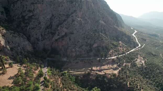 Aerial view of the mountainous landscape near Delphi Greece. Aerial view of the mountainous landscape near Delphi Greece.