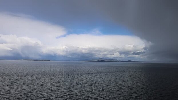 Aerial view of the sea and distant mountains Norway.