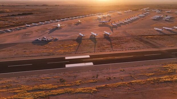 Aerial view of aircraft boneyard United States. Aerial view of aircraft boneyard United States.