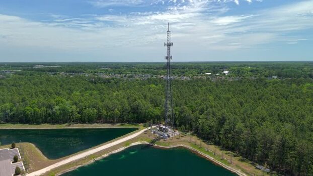 Aerial view of a telecommunications tower United States. Aerial view of a telecommunications tower United States.
