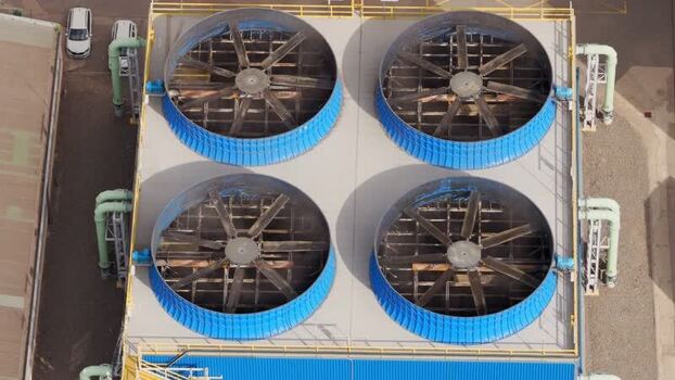Aerial view of cooling fans at Tepelna elektrarna Hodonin Czechia.