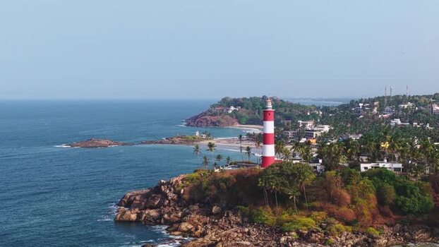 Aerial view of Vizhinjam Lighthouse on the coast of Kovalam India. Aerial view of Vizhinjam Lighthouse on the coast of Kovalam India.