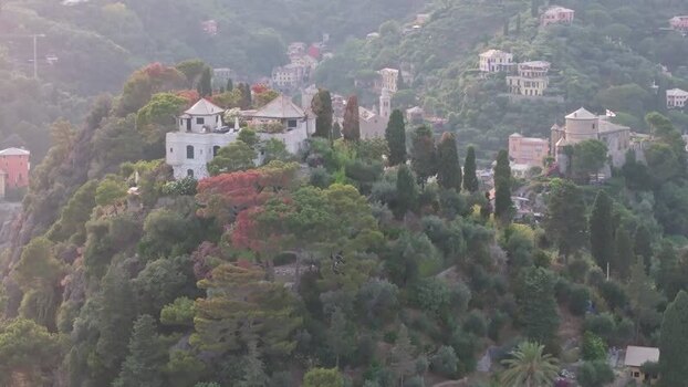 Aerial view of Portofino villas on the green hills Italy. Aerial view of Portofino villas on the green hills Italy.