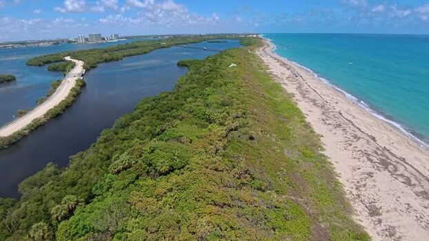 Aerial view of McArthur Beach and the lagoon United States.