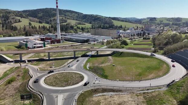 Aerial view of a roundabout and industrial area in Nizna Slovakia.