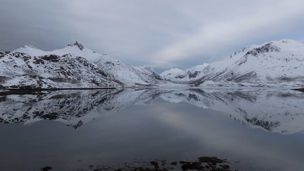 Aerial view of Lofoten mountains in Norway.